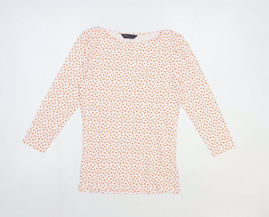 Marks and Spencer Womens White Animal Print Cotton Basic T-Shirt Size 6 Boat Neck