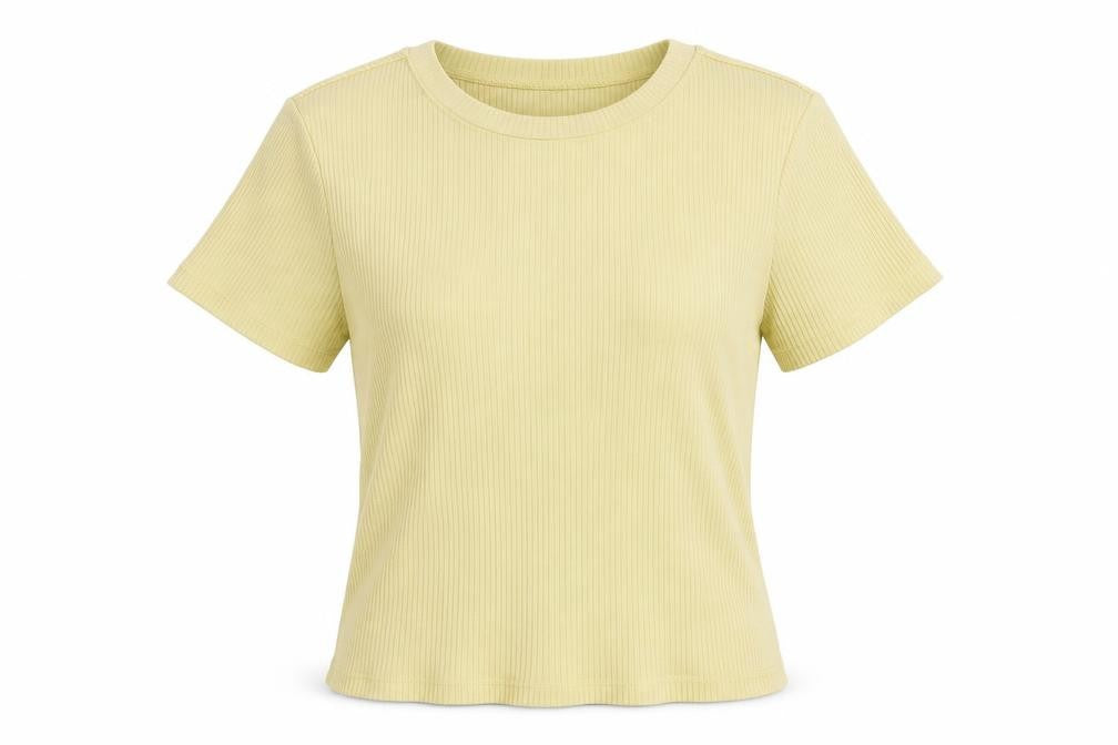 Divided Womens Yellow Cotton Basic T-Shirt Size 6 Crew Neck