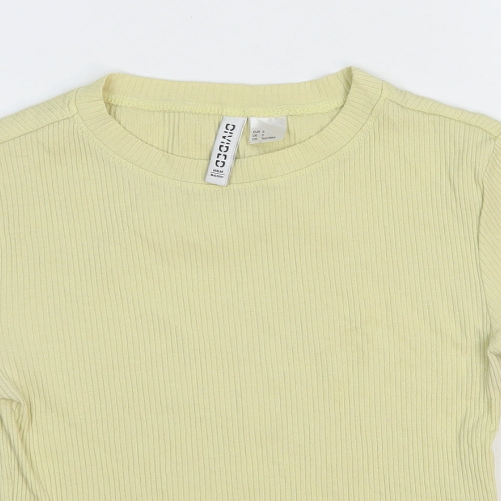 Divided Womens Yellow Cotton Basic T-Shirt Size 6 Crew Neck