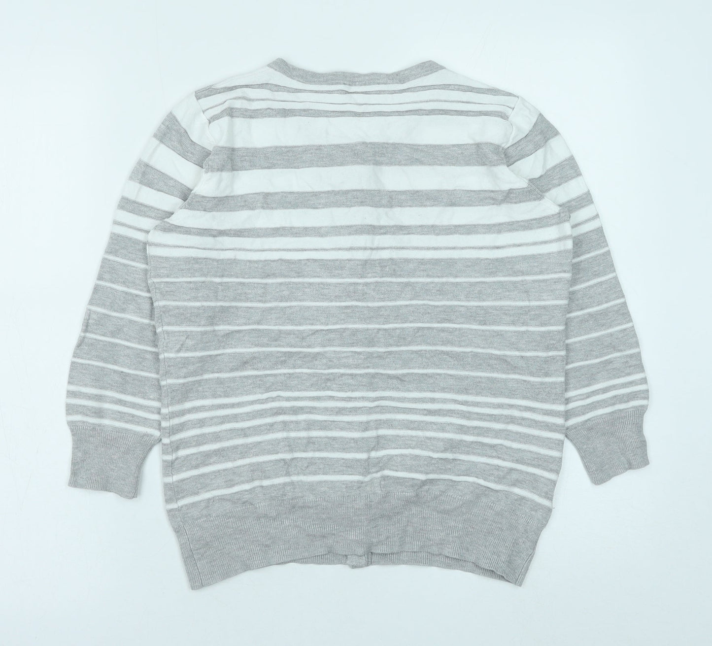 CC Womens Grey Round Neck Striped Viscose Cardigan Jumper Size S