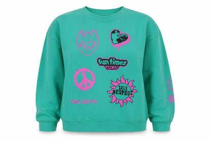 H&M Womens Green Cotton Pullover Sweatshirt Size XS Pullover - Fun Times Ahead