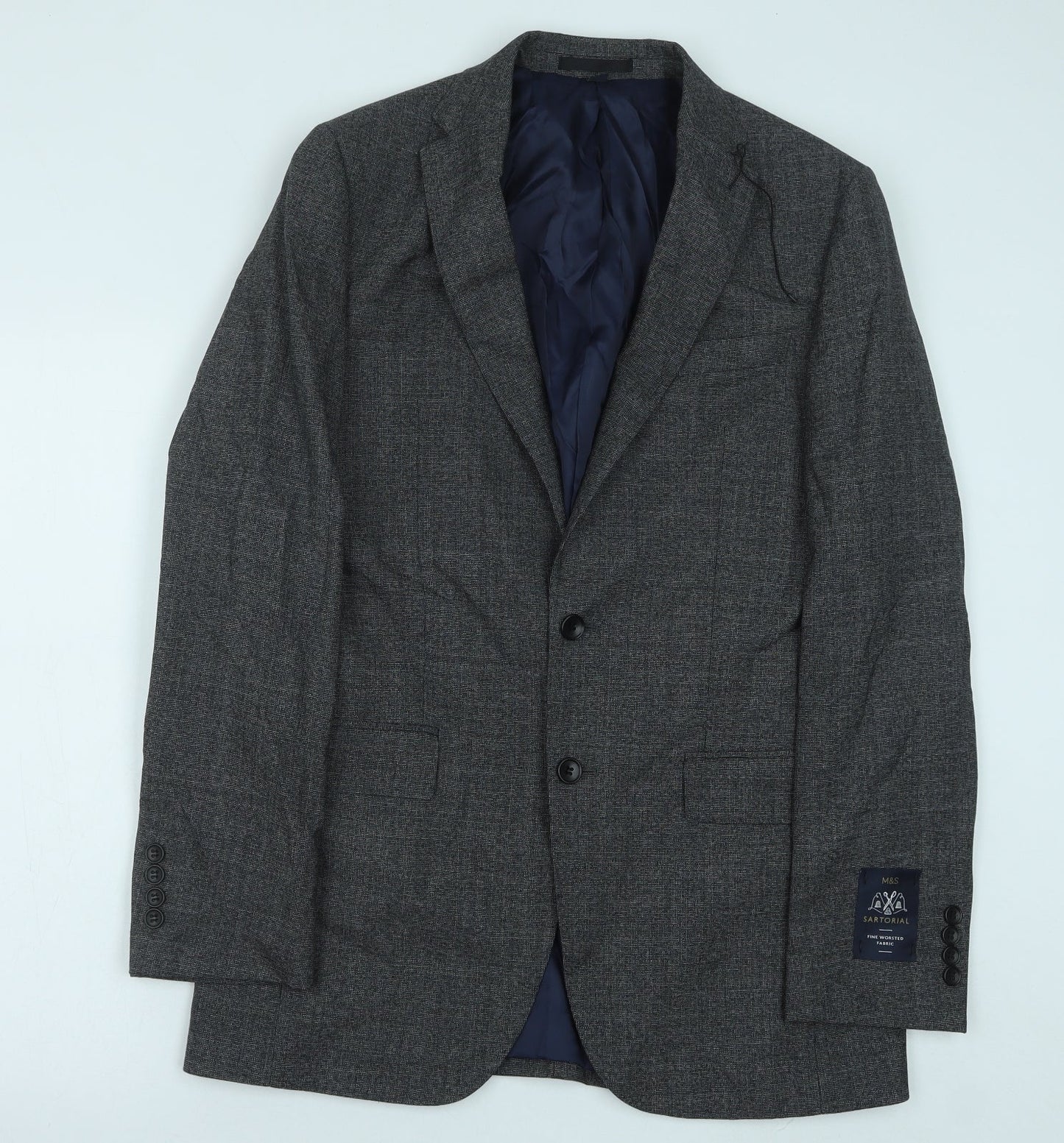Marks and Spencer Mens Grey Geometric Polyester Jacket Suit Jacket Size 38