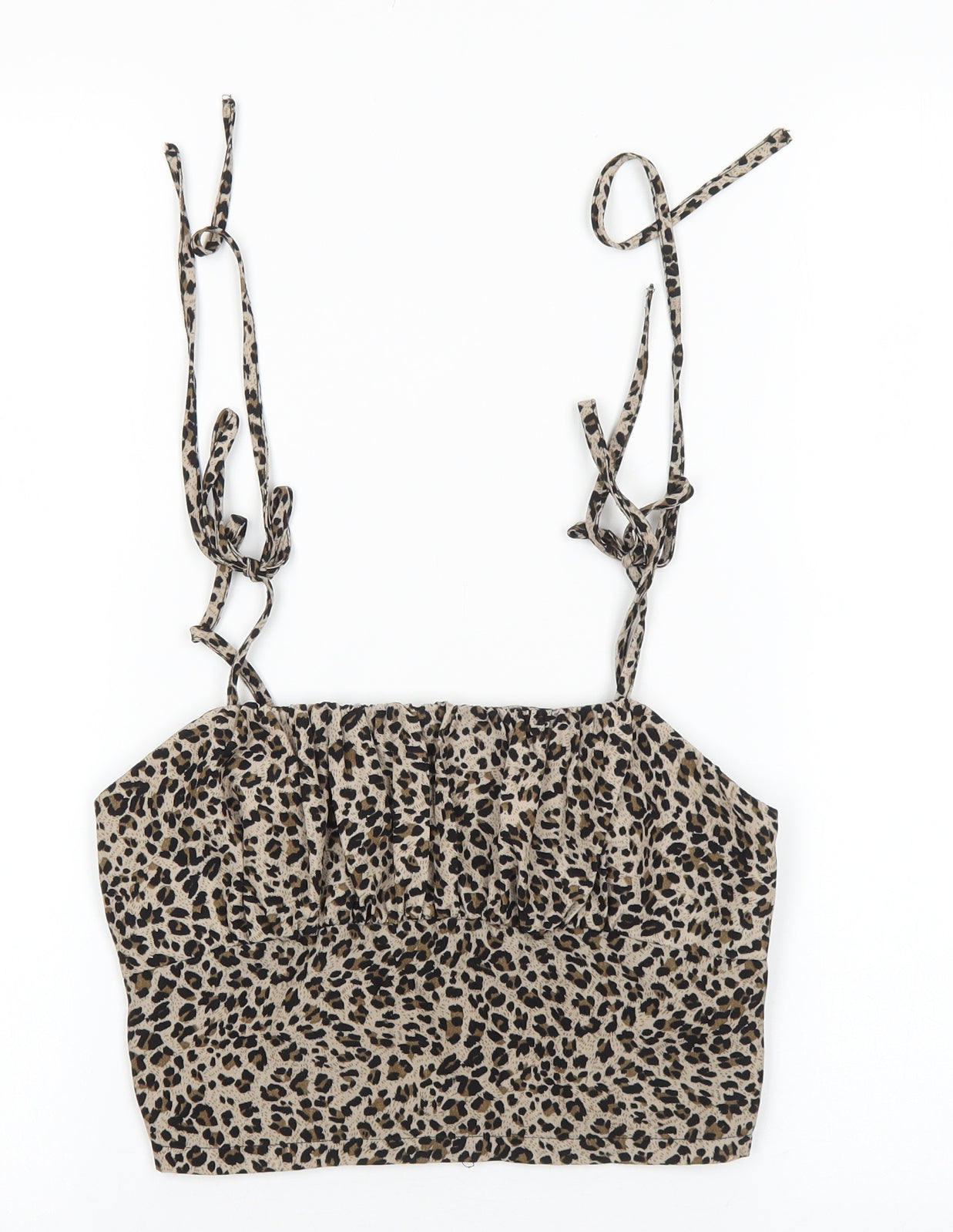 Preworn Womens Brown Animal Print Polyester Cropped Tank Size S Square Neck - Leopard Print