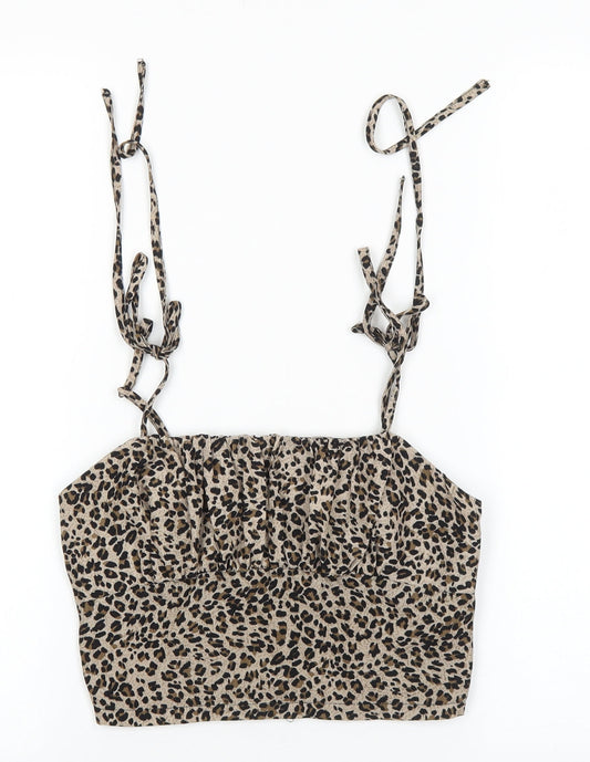 Preworn Womens Brown Animal Print Polyester Cropped Tank Size S Square Neck - Leopard Print
