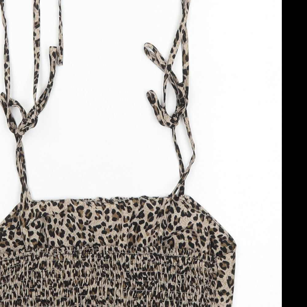 Preworn Womens Brown Animal Print Polyester Cropped Tank Size S Square Neck - Leopard Print