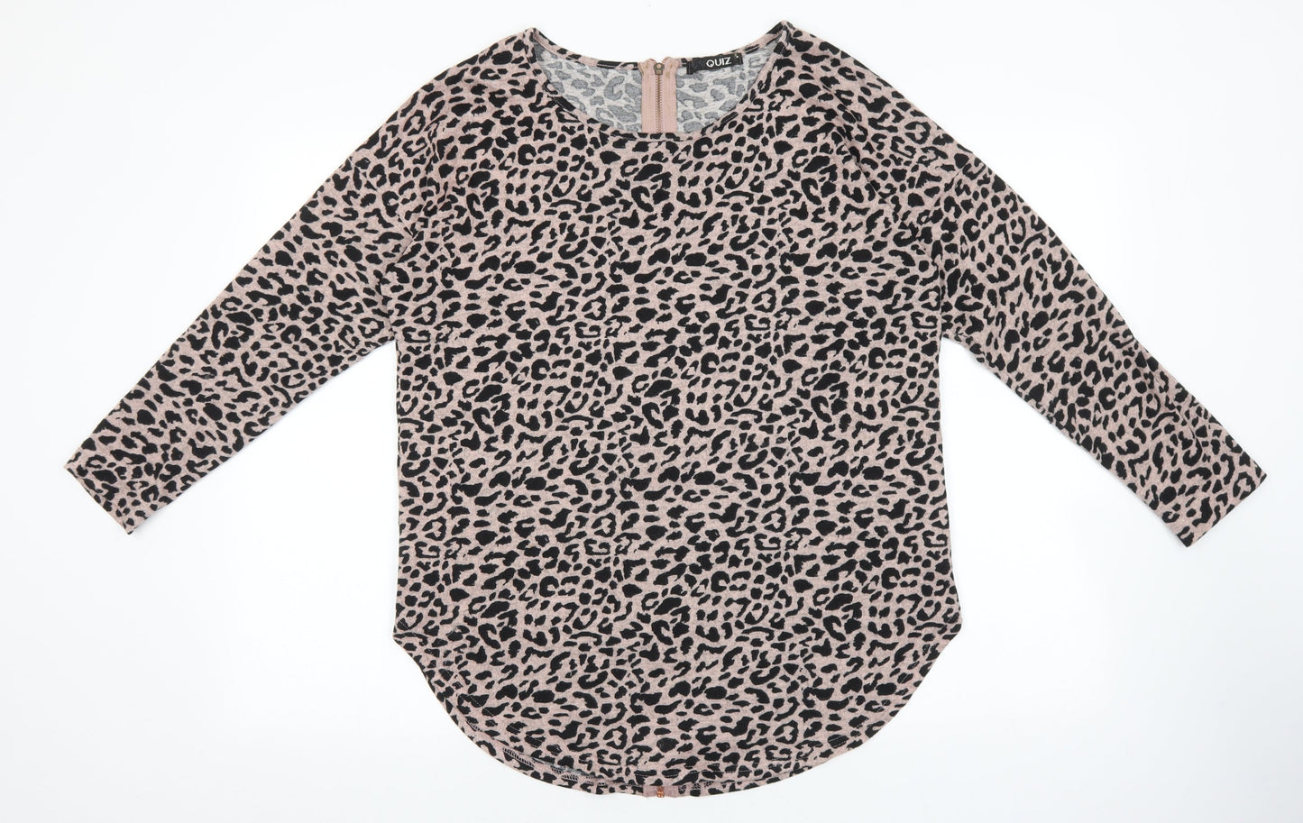 Quiz Womens Pink Animal Print Cotton Basic T-Shirt Size M Round Neck - Leopard Print