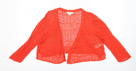 Monsoon Womens Red V-Neck Linen Cardigan Jumper Size 14
