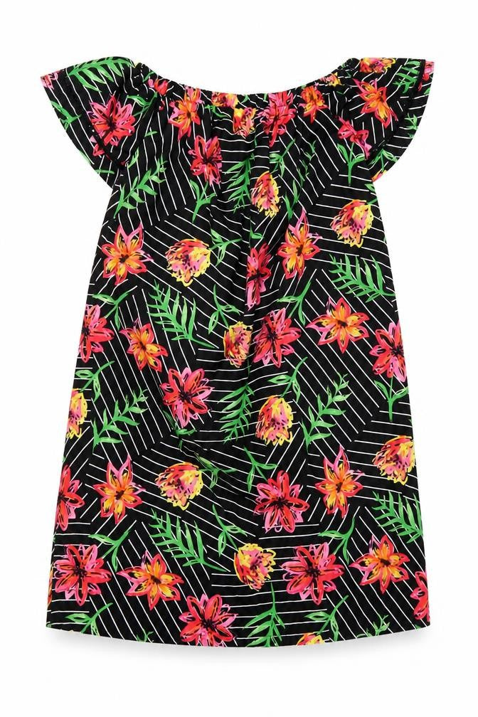 Primark Womens Black Floral Viscose Mini Size 10 Off the Shoulder Pullover