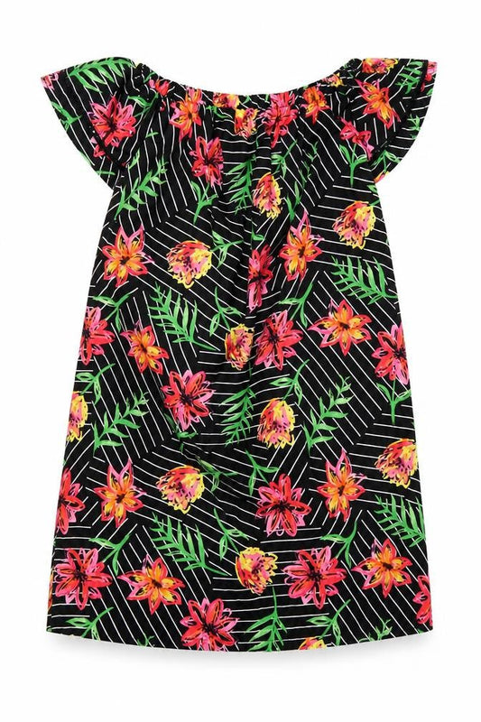 Primark Womens Black Floral Viscose Mini Size 10 Off the Shoulder Pullover