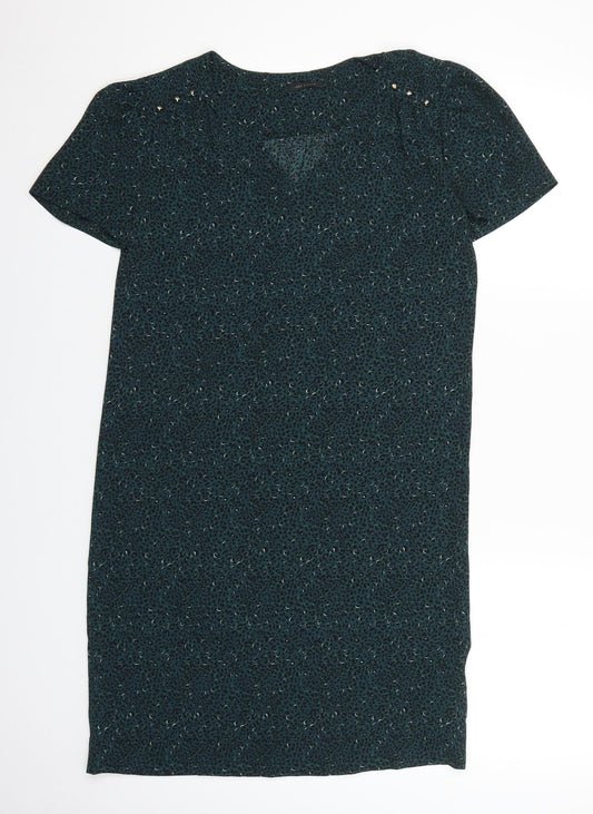 IKKS Womens Green Animal Print Polyester T-Shirt Dress Size 34 V-Neck Pullover