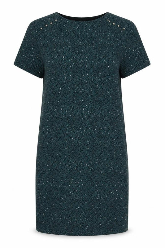 IKKS Womens Green Animal Print Polyester T-Shirt Dress Size 34 V-Neck Pullover