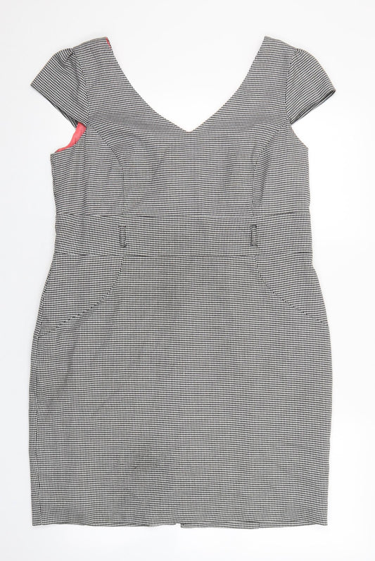 F&F Womens Black Geometric Polyester Shift Size 16 V-Neck Zip