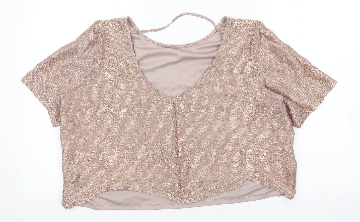 River Island Womens Pink Polyester Cropped T-Shirt Size 14 Round Neck - Metallic Detail
