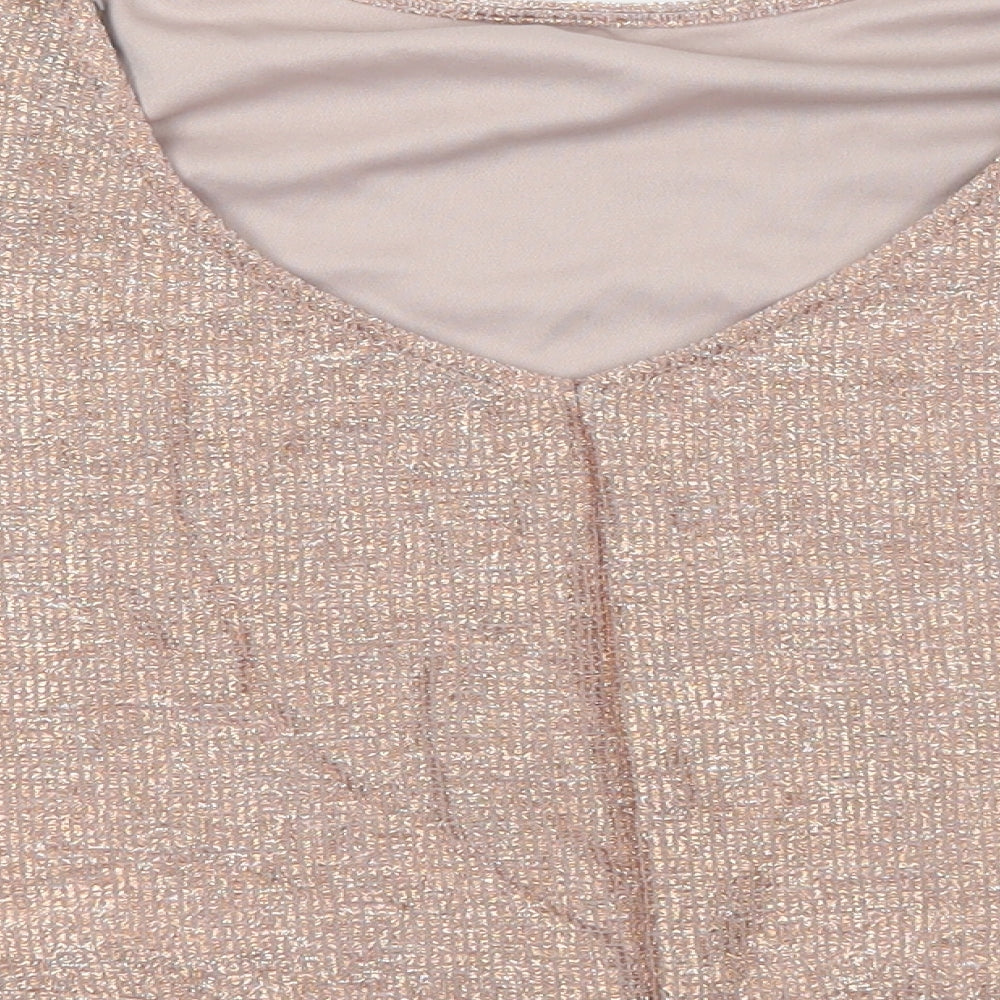 River Island Womens Pink Polyester Cropped T-Shirt Size 14 Round Neck - Metallic Detail