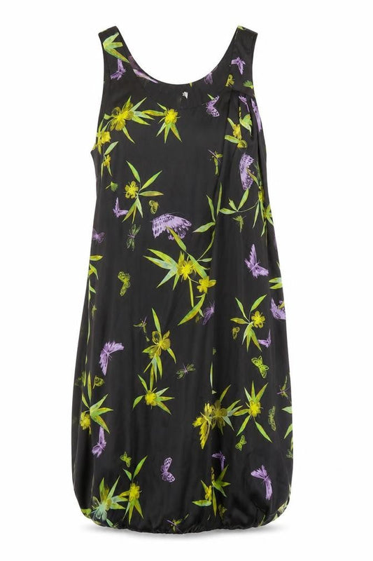 H&M Womens Black Floral Polyester Tank Dress Size 6 Scoop Neck Pullover