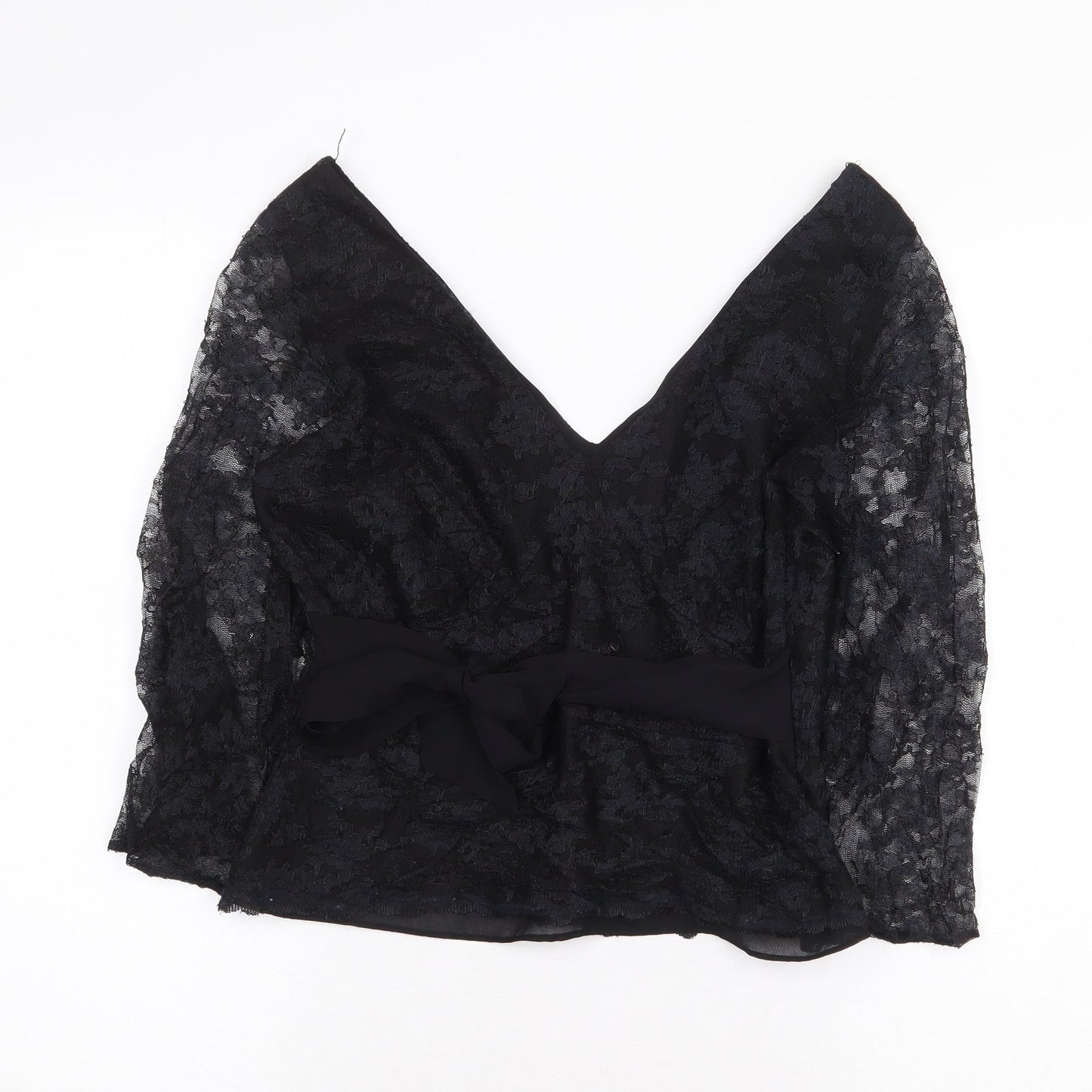 Monsoon Womens Black Nylon Basic Blouse Size 12 V-Neck