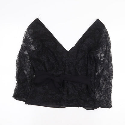 Monsoon Womens Black Nylon Basic Blouse Size 12 V-Neck