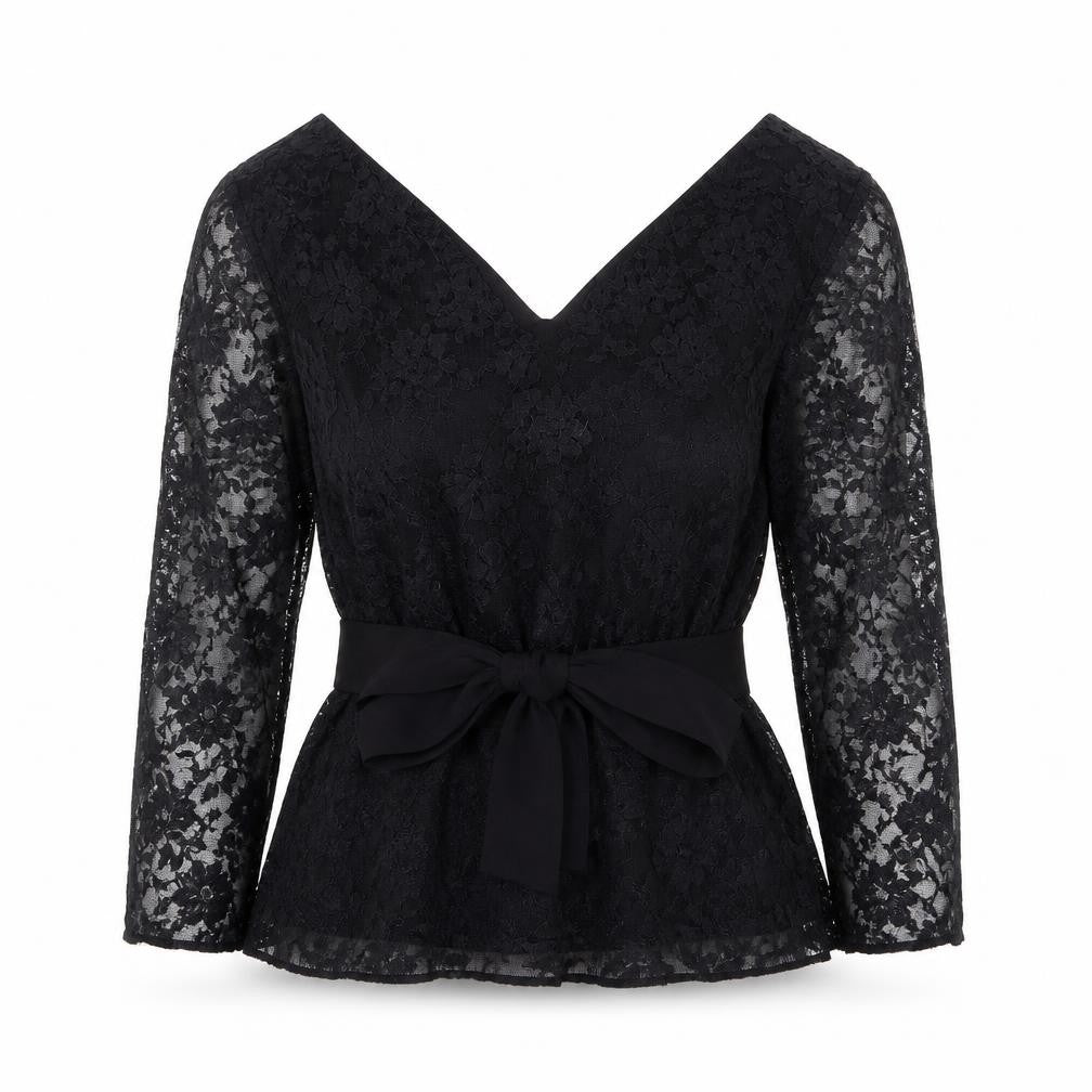Monsoon Womens Black Nylon Basic Blouse Size 12 V-Neck