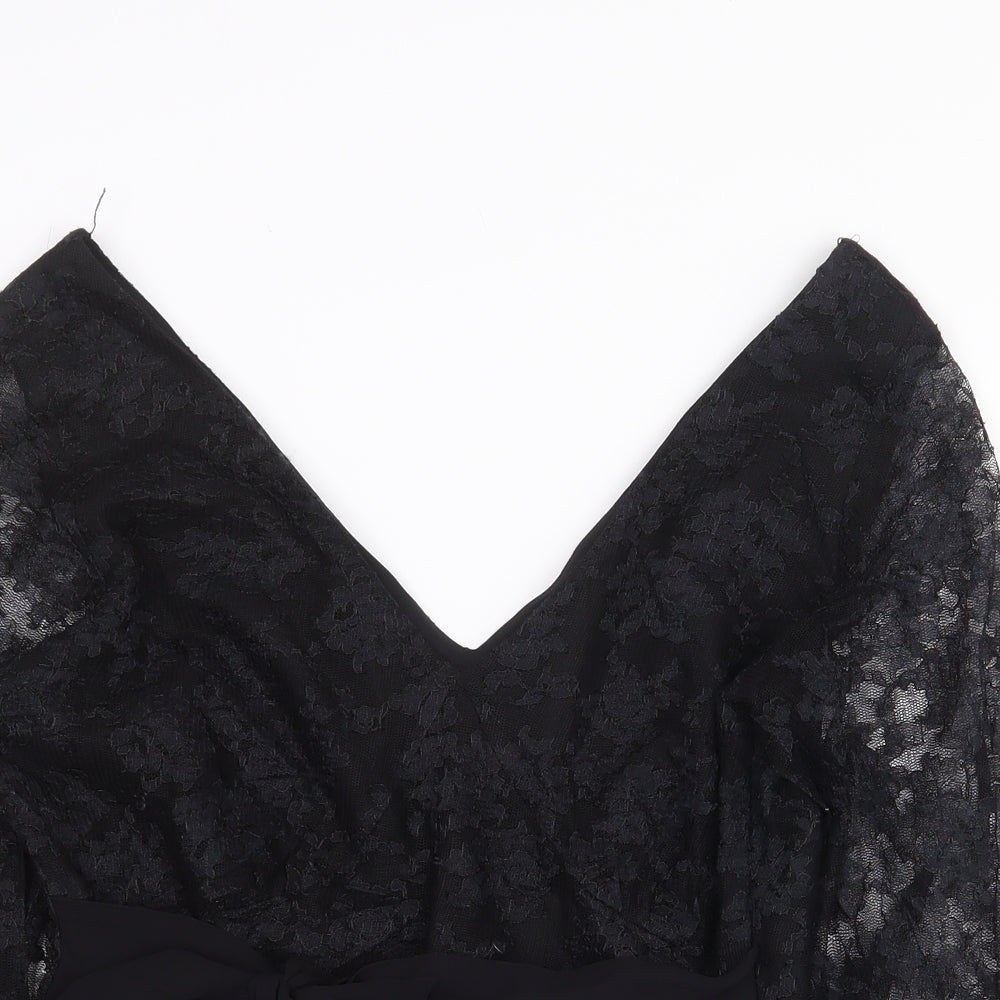 Monsoon Womens Black Nylon Basic Blouse Size 12 V-Neck