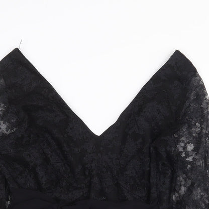 Monsoon Womens Black Nylon Basic Blouse Size 12 V-Neck