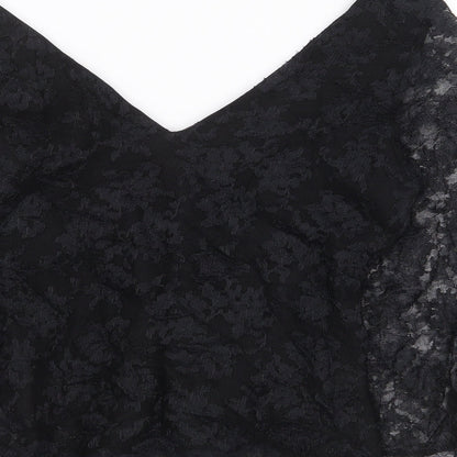 Monsoon Womens Black Nylon Basic Blouse Size 12 V-Neck