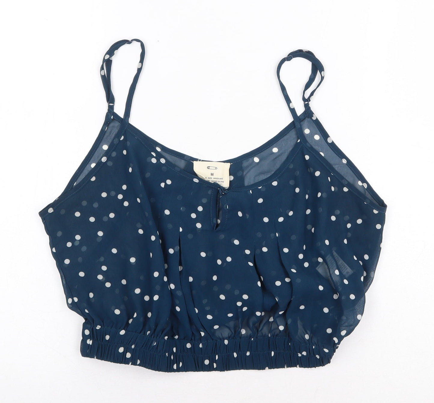 Pins & Needles Womens Blue Polka Dot Polyester Cropped Tank Size M Round Neck