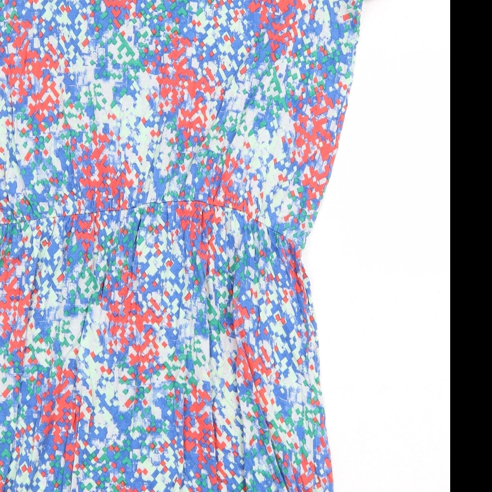 Limited Collection Womens Multicoloured Geometric Viscose T-Shirt Dress Size 14 Boat Neck Pullover