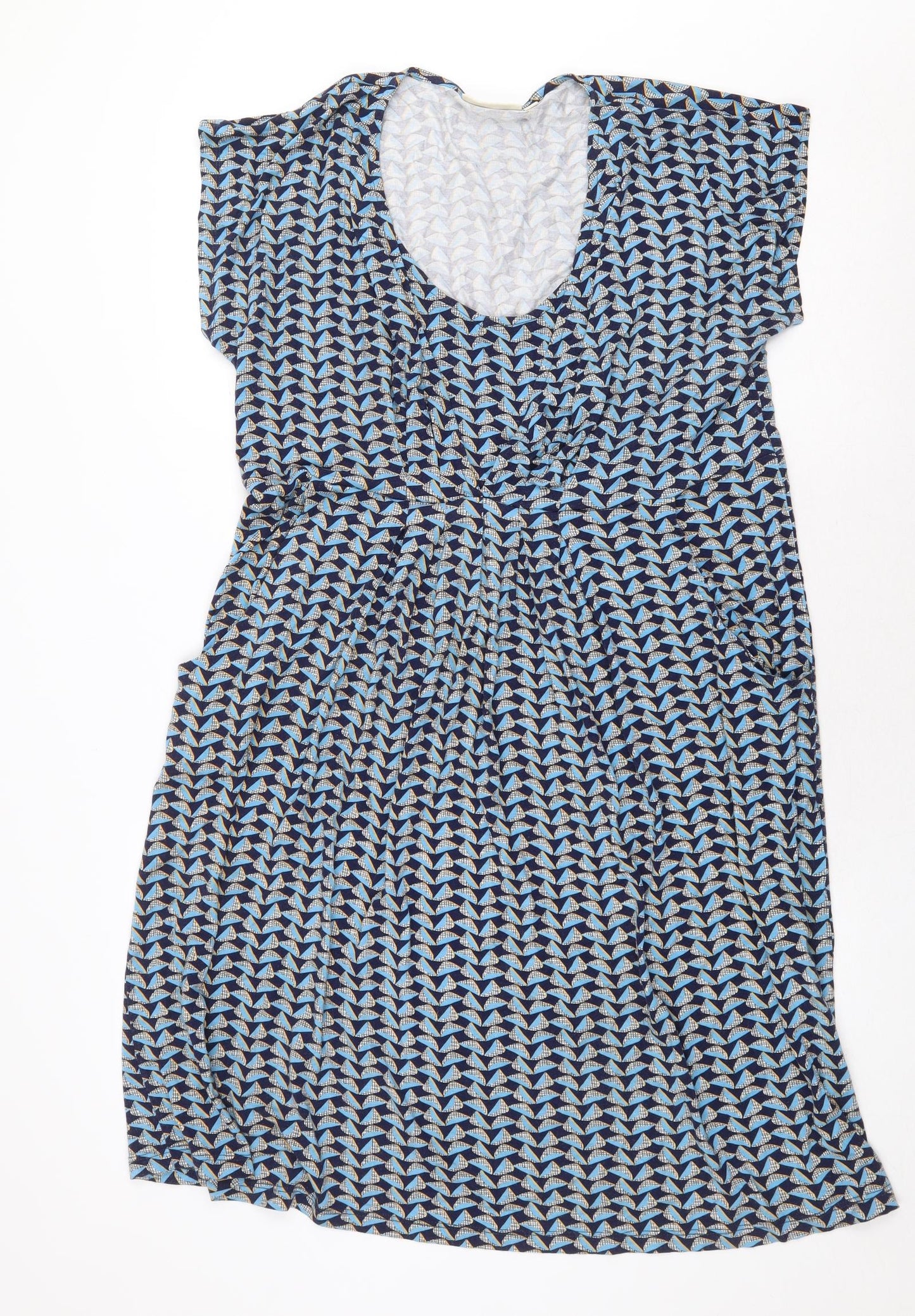 JoJo Maman Bébé Womens Blue Geometric Viscose A-Line Size L Scoop Neck Pullover
