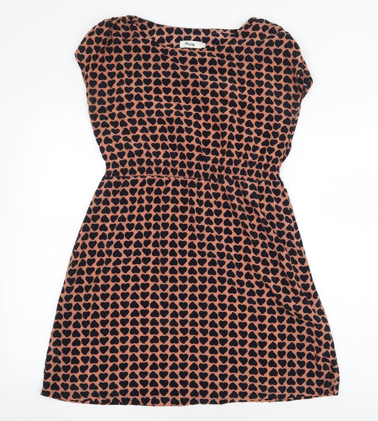 Maisy Womens Orange Geometric Polyester Skater Dress Size XS Boat Neck Pullover - Heart Print