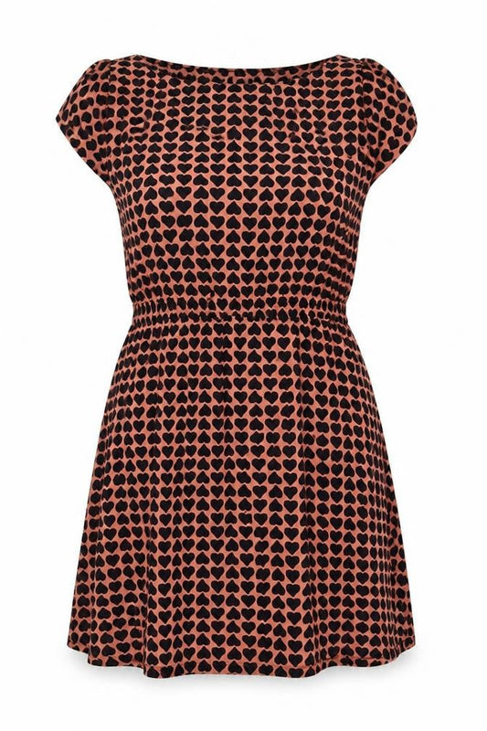 Maisy Womens Orange Geometric Polyester Skater Dress Size XS Boat Neck Pullover - Heart Print