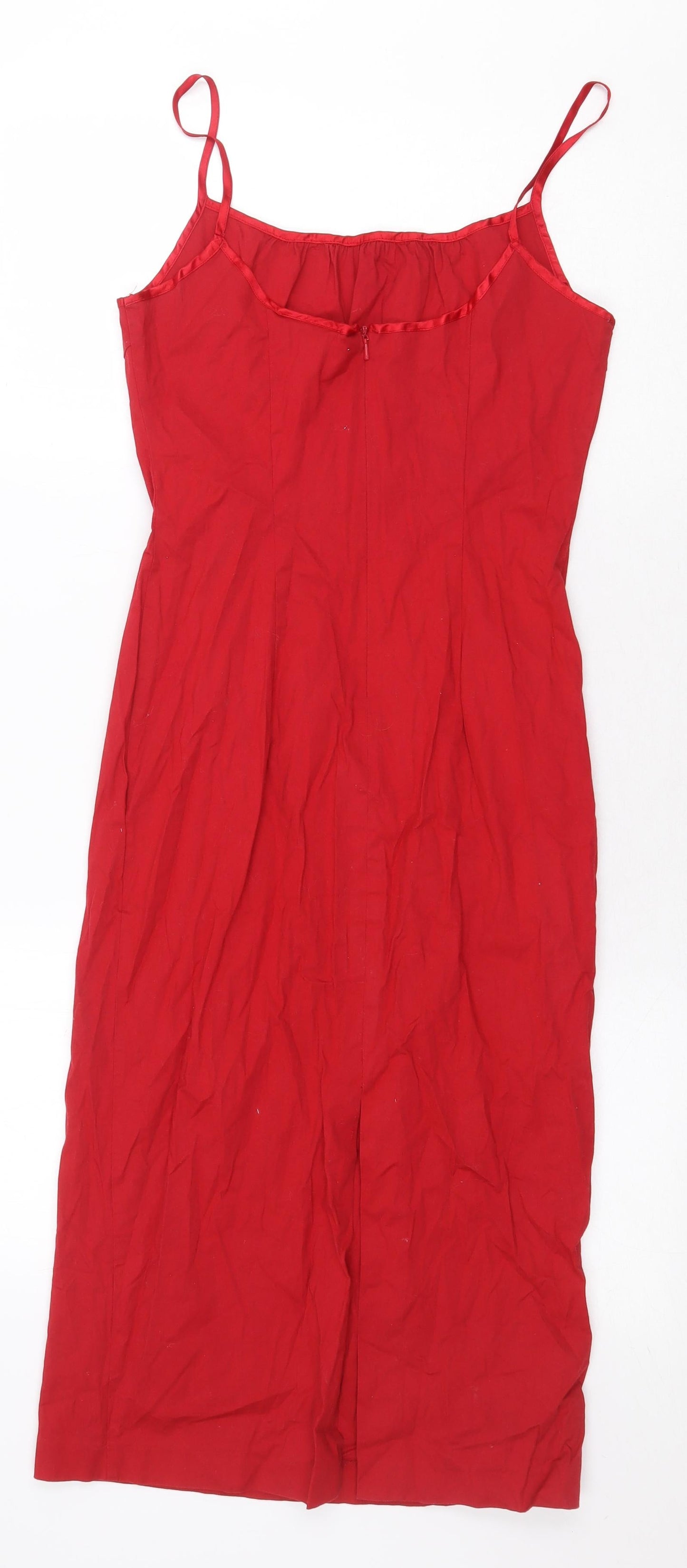 Warehouse Womens Red Herringbone Cotton Slip Dress Size 8 Scoop Neck Zip