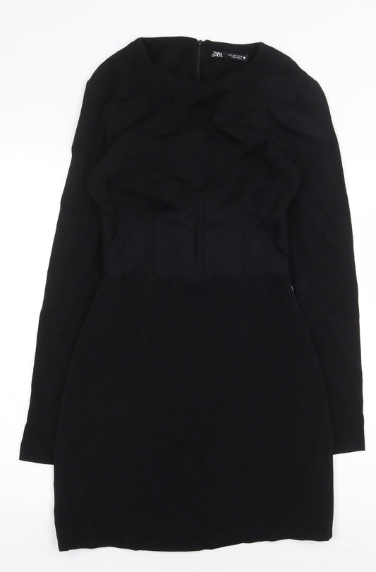 Zara Womens Black Polyamide Pencil Dress Size S Boat Neck Zip