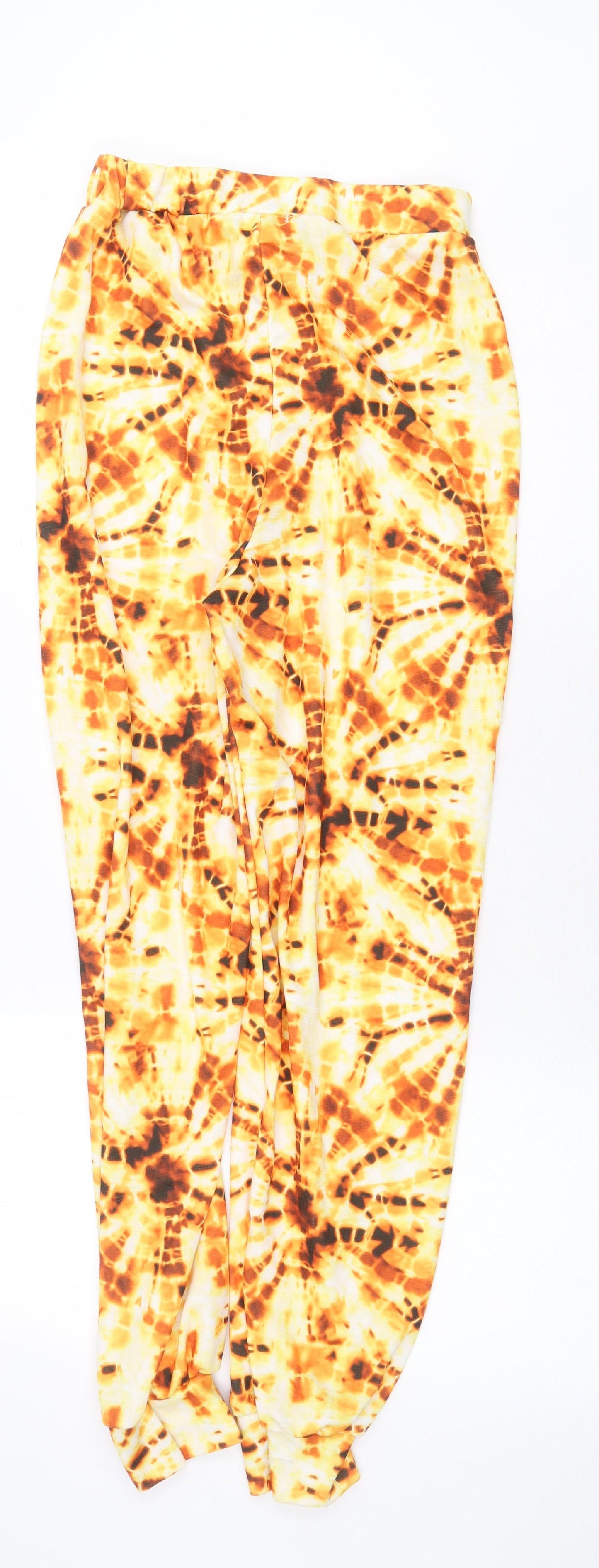 Boohoo Womens Yellow Geometric Polyester Trousers Size 10 Regular Tie