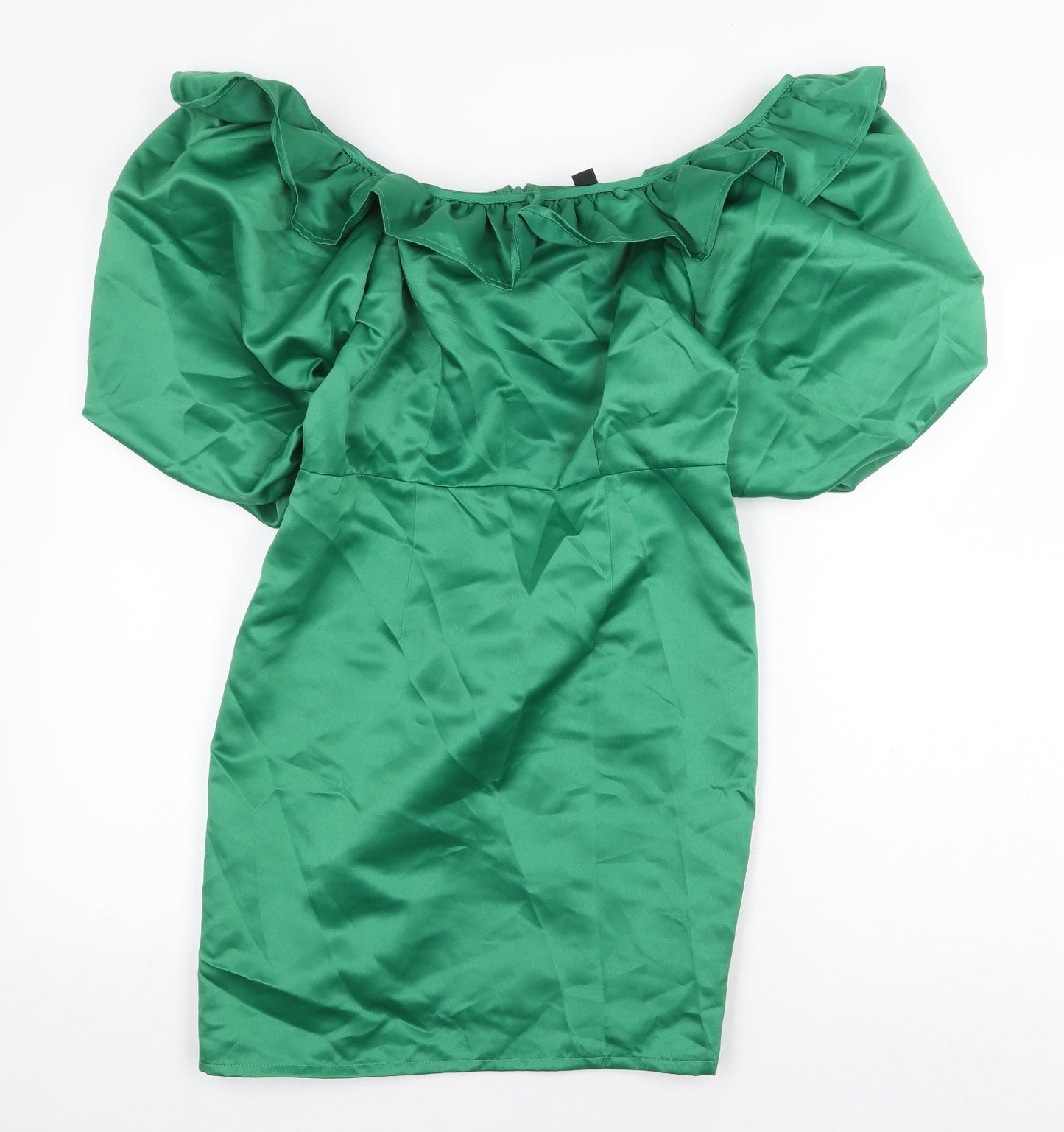 New Look Womens Green Polyester Pencil Dress Size 8 Off the Shoulder Zip