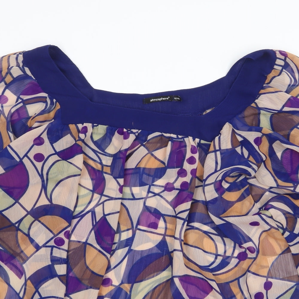 Atmosphere Womens Multicoloured Geometric Polyester Cropped Blouse Size 12 Square Neck