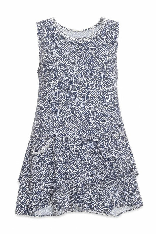 Promod Womens Blue Geometric Viscose Mini Size 12 Boat Neck Pullover