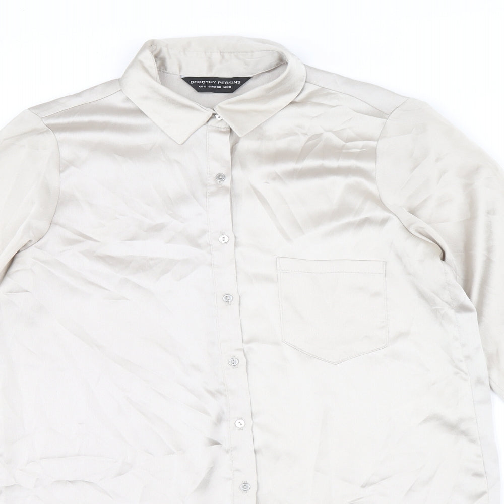 Dorothy Perkins Womens Gold Polyester Basic Button-Up Size 10 Collared