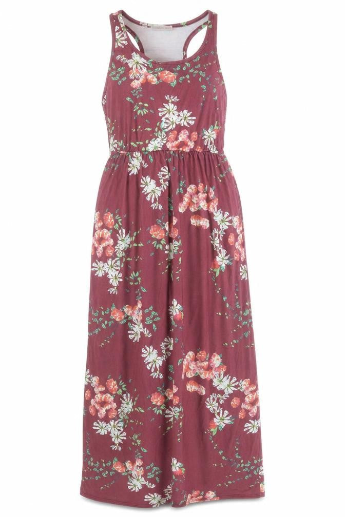 KidsForm Womens Red Floral Cotton Maxi Size M Scoop Neck Pullover