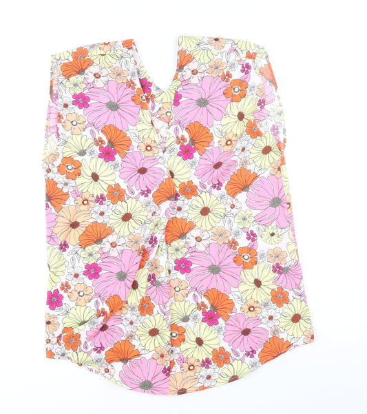 Marks and Spencer Womens Multicoloured Floral Polyester Basic Blouse Size 6 V-Neck