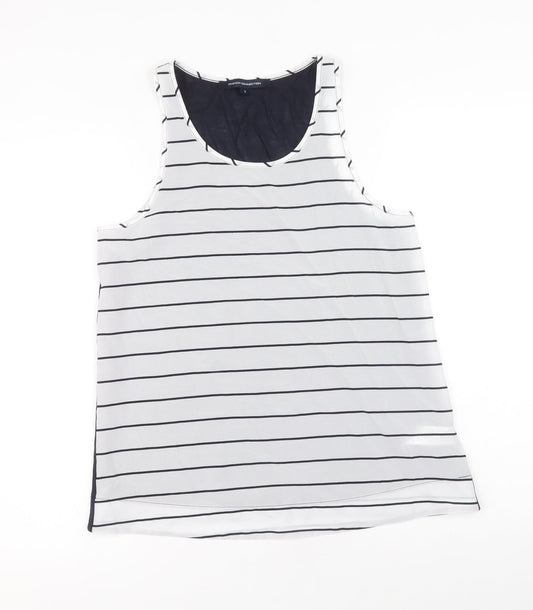 French Connection Womens White Striped Polyester Basic Tank Size S Round Neck