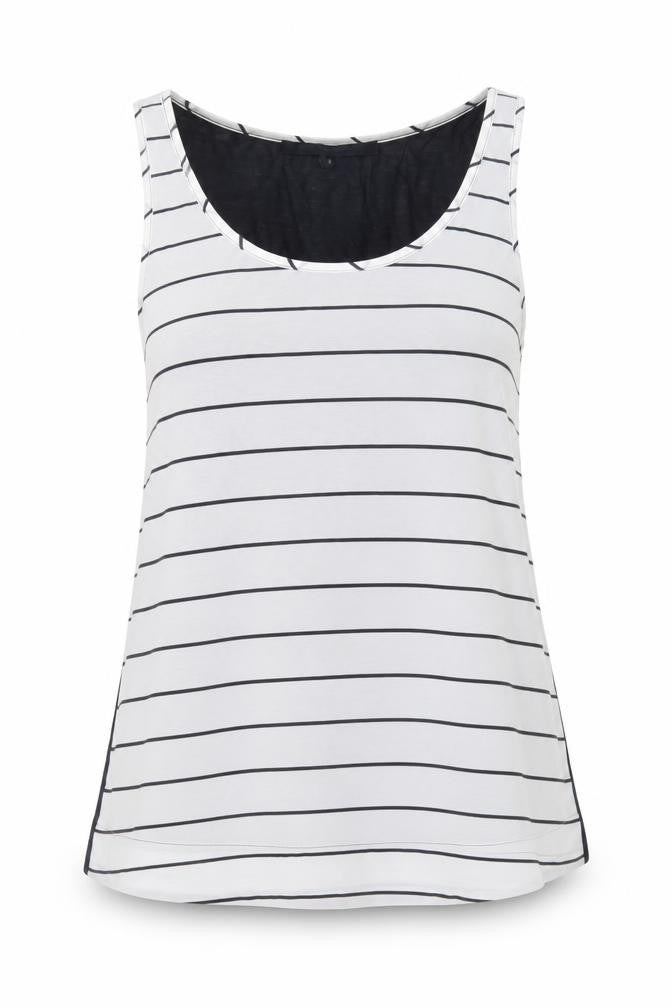 French Connection Womens White Striped Polyester Basic Tank Size S Round Neck