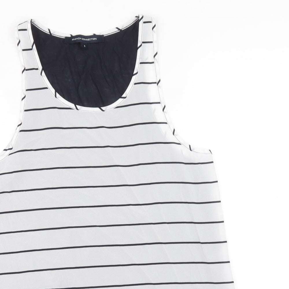 French Connection Womens White Striped Polyester Basic Tank Size S Round Neck