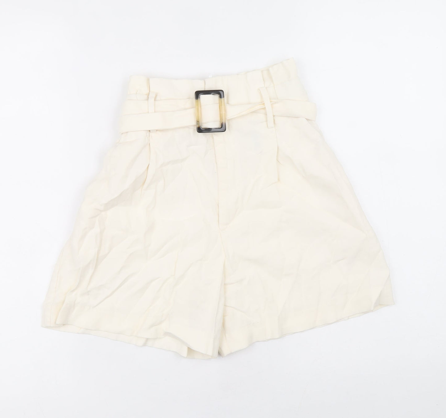 H&M Womens Ivory Viscose Paperbag Shorts Size 6 Regular Zip
