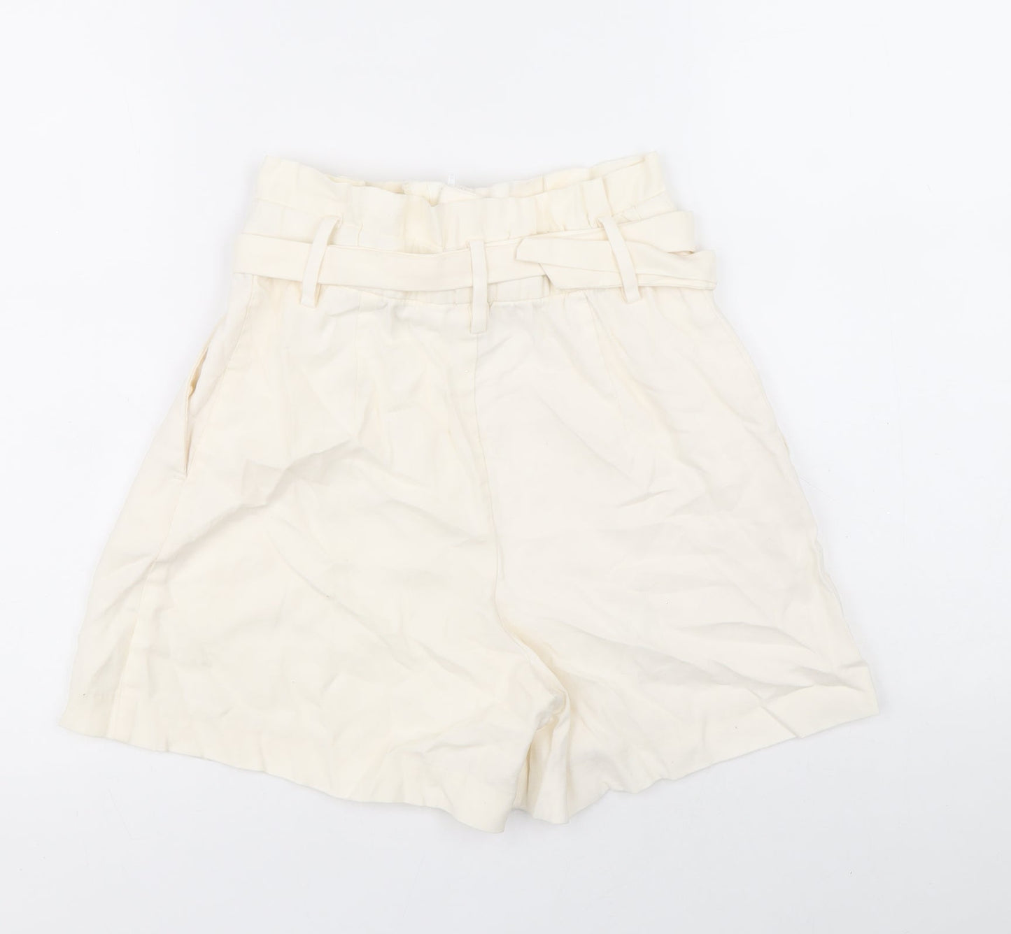 H&M Womens Ivory Viscose Paperbag Shorts Size 6 Regular Zip