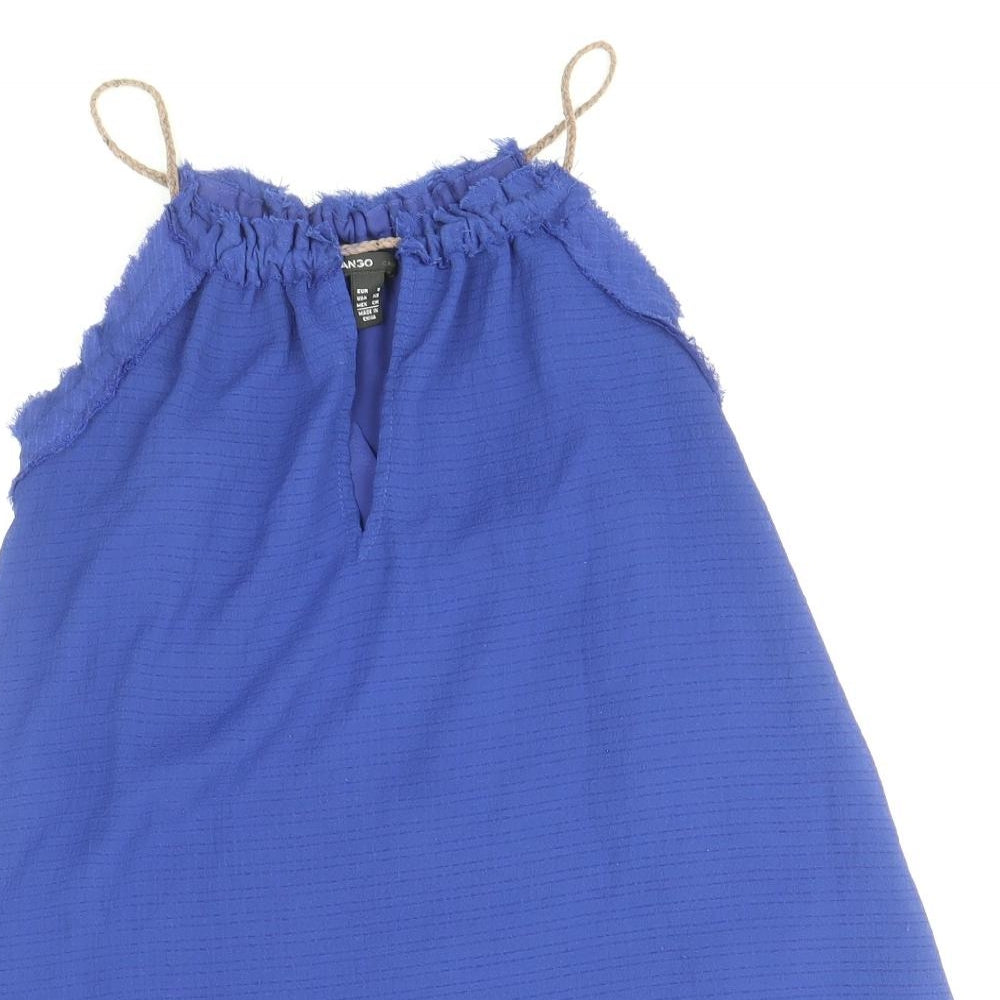 Mango Womens Blue Polyester Basic Tank Size S Round Neck