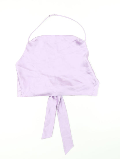 Zara Womens Purple Polyester Cropped Blouse Size L Halter