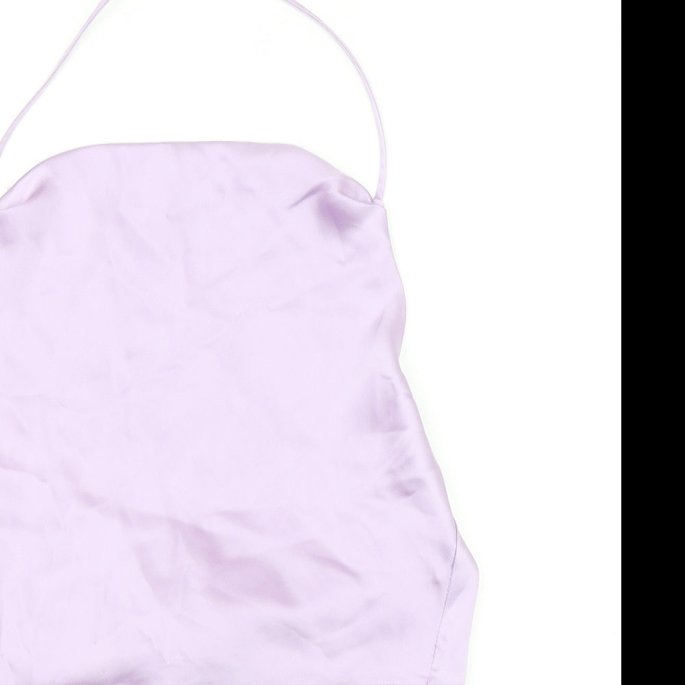 Zara Womens Purple Polyester Cropped Blouse Size L Halter