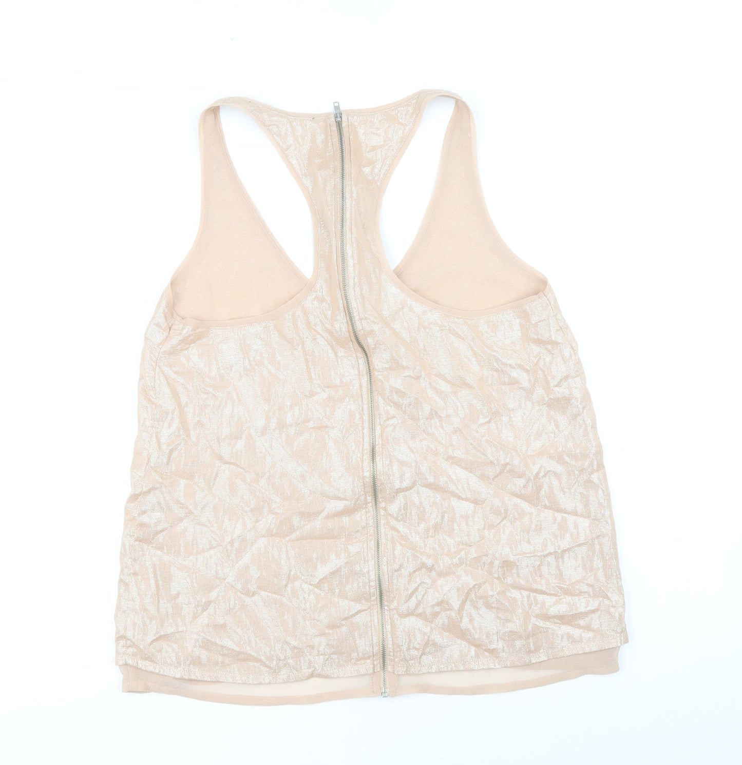 Zara Womens Pink Cotton Basic Tank Size M V-Neck - Metallic Detail