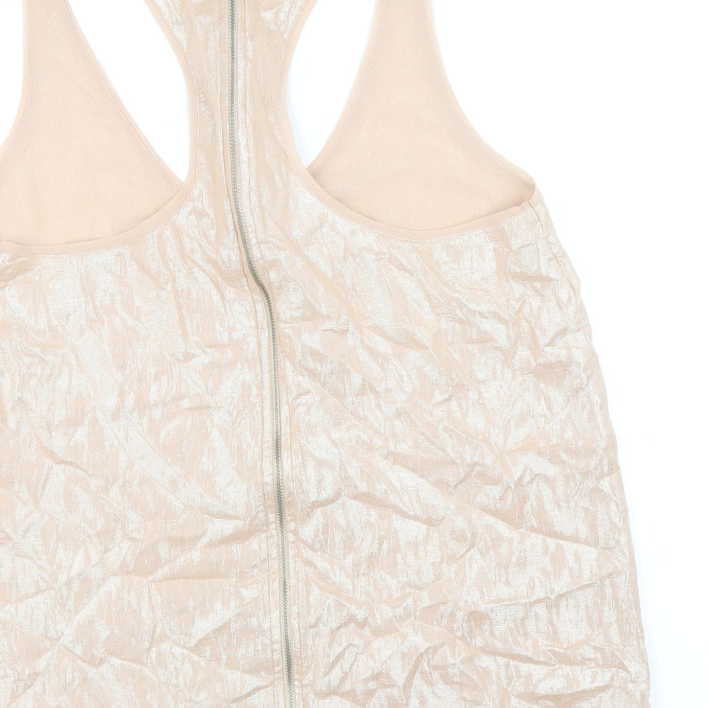 Zara Womens Pink Cotton Basic Tank Size M V-Neck - Metallic Detail