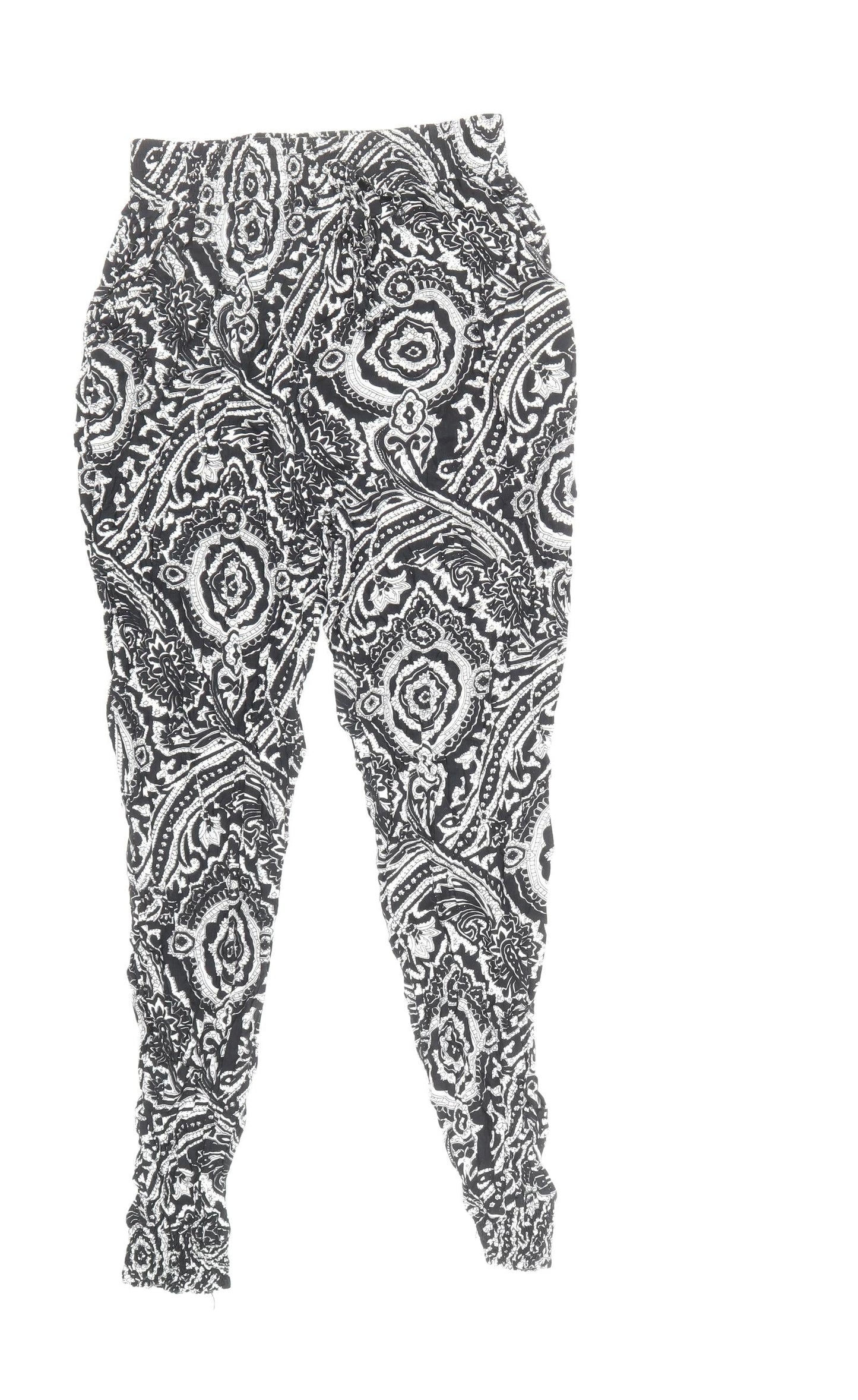 Quiz Womens Black Geometric Viscose Trousers Size S Regular Drawstring